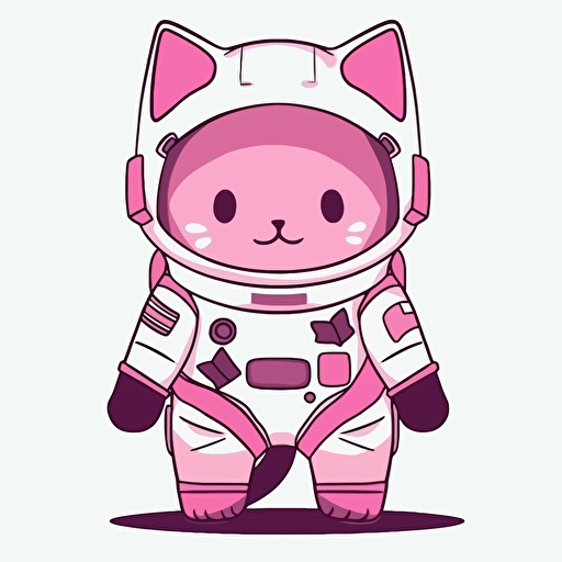 jumping, leap, bounce, Cat in dark pink astronaut suit, white background, mascot, simple, minimalist, vector