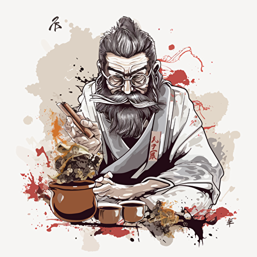 samurai gourmet, vector art, white background