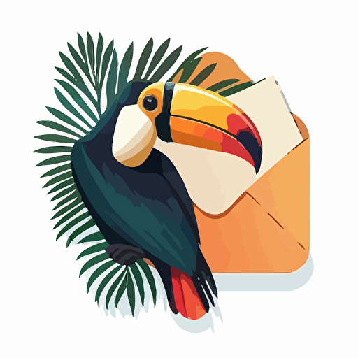vector logo illustration of smiling toucan with an envelope, for customer support online course, no background color, friendly and appealing, colorful