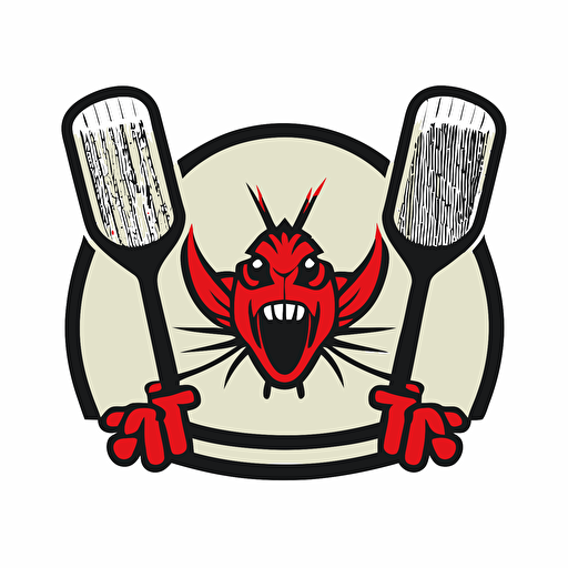 a sports mascot logo of a red lobstah with paddle ping pong, simple, vector