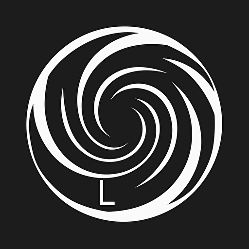 simple, sharp, modern, iconic logo of spiral L, white vector, on black background