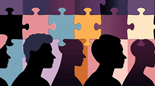 puzzles with human executive faces, multi-ethnic, multi-gender, HR concept, vector illustration, abstract face