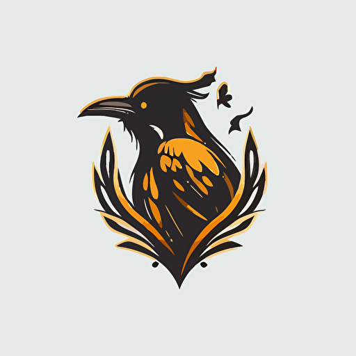 a honey bee sitting on a ravens head. Minimalistic logo vector