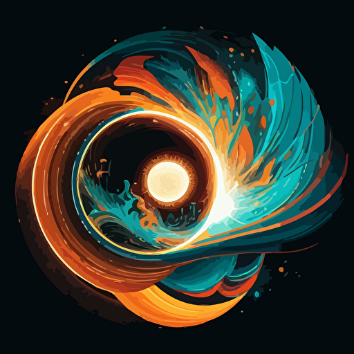 laser beam, spark, earth and moon in a swirl of orange and turquoise, white background, insanely detailed Vector illustration, style by Illumination