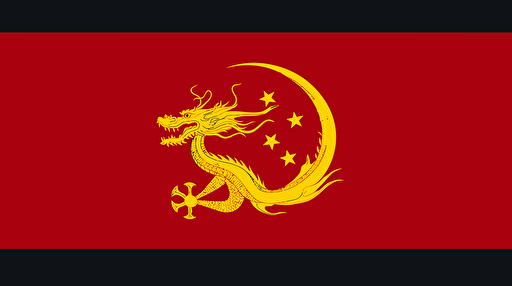 space-themed red and gold dragon flag with chinese stars, futuristic and minimalistic government flag design, vector emblem