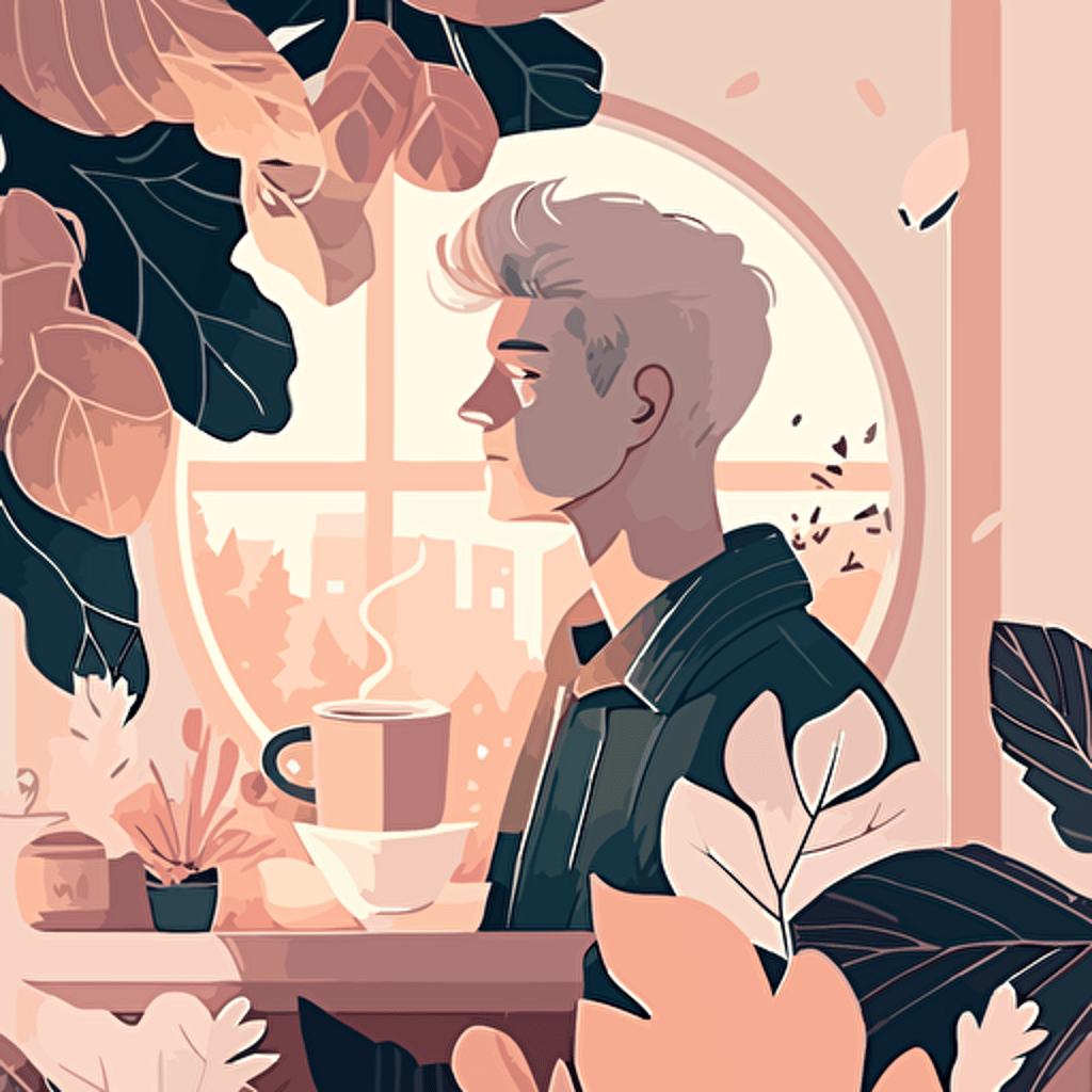 Vector illustration, Flat illustration, Illustration, Cute men, Trending on Artstation, Popular on Dribbble, Cozy wallpaper, Pastel colors