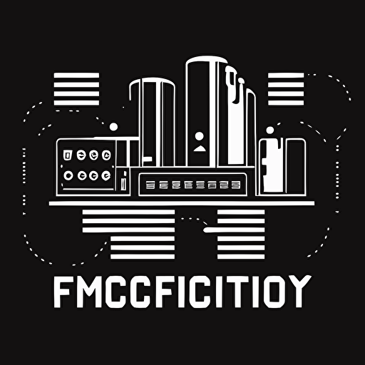 iconic logo of modern factory, IoT, white vector, on black background, minimalistic, without text