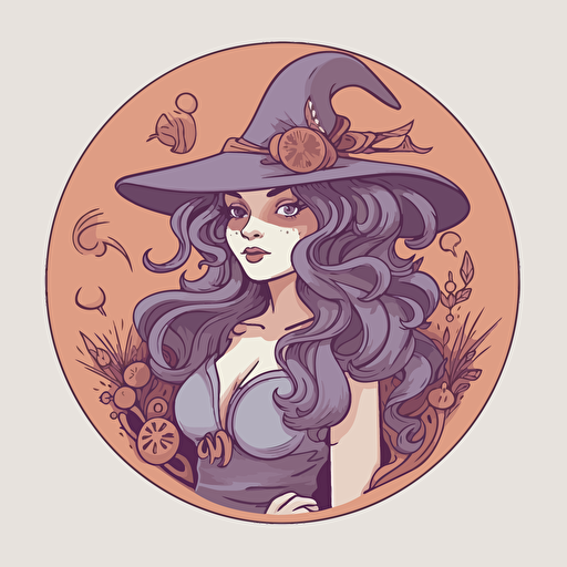 witchy, Sticker, Lovely, Muted Color, Disney, Contour, Vector, White Background, Detailed