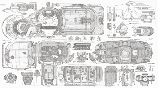Mix set of all kinds of elements for a sci-fi story, manga comic style, vector illustration, concept art, video game, model sheet