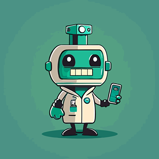 generate a modern corporate logo featuring a fun and friendly cartoon robot assistant for doctors, in the style of the show the jetson's, vector logo, simple clean logo, simple, 2d