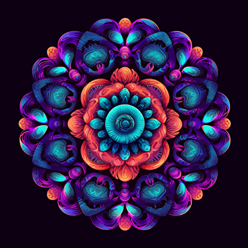 2d mandala made with fungus uv colors vector style detailed