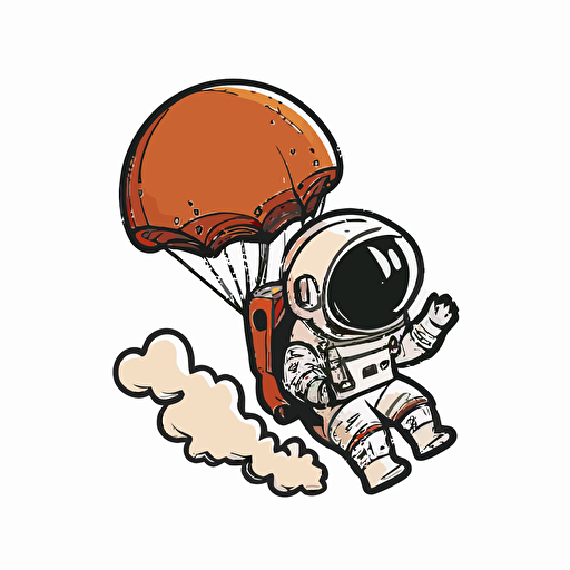 draw a 2D vector, cartoon, cute, astronaut flying in space, a simple drawing, in color but bordered with a black line, flat drawing and without details on a white background