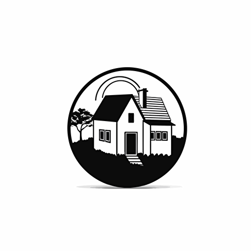 Create a modern minimalist logo of a long skinny 1 story small house, vector, black and white