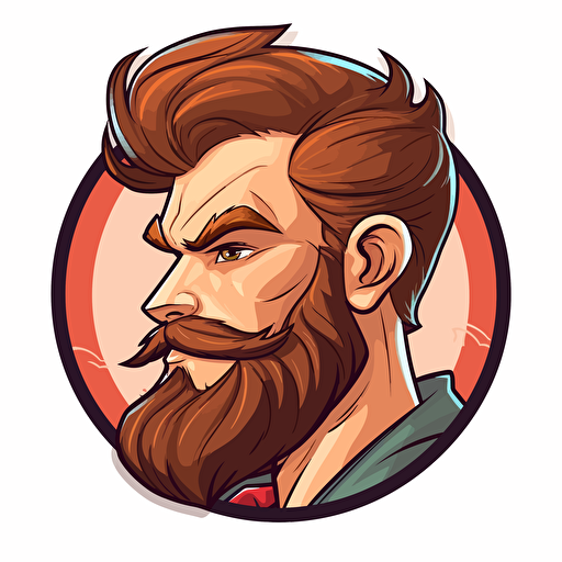 a short brown haired man with a trimmed red beard looking to the side, logo, vector, rounded, gaming