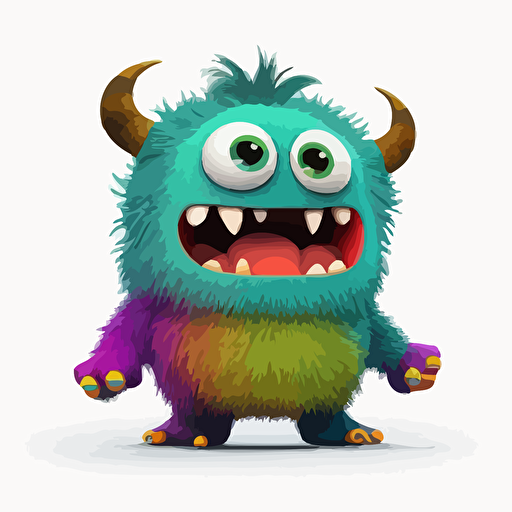A saturated colorfull baby fur korean monster, goofy looking, smiling, white background, vector art , pixar style