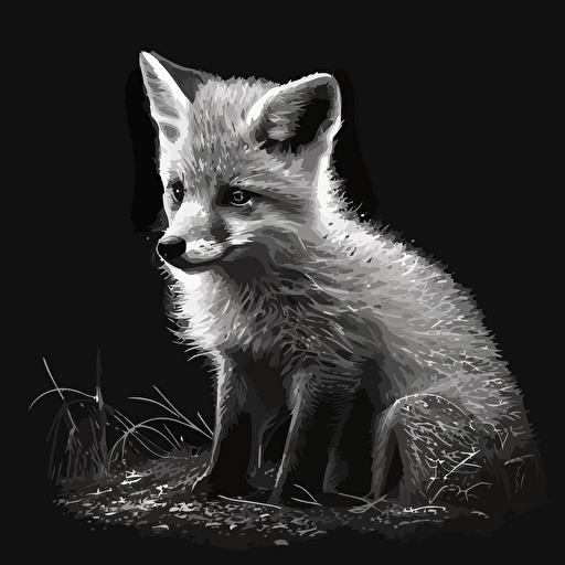 A vectorized image of a baby fox streaming in black and white