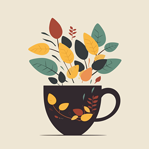 cup of coffee with leaves coming out of it, vector flat, PNG, SVG, vector illustration