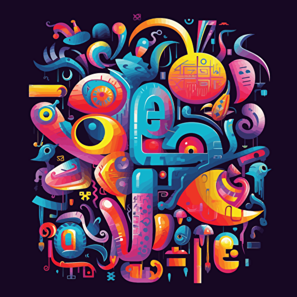 vector, alien language, colorful, made in adobe illustrator, futuristic language