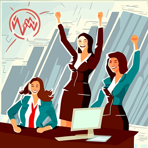 Successful business women at the top of the company, highly detailed vector illustration