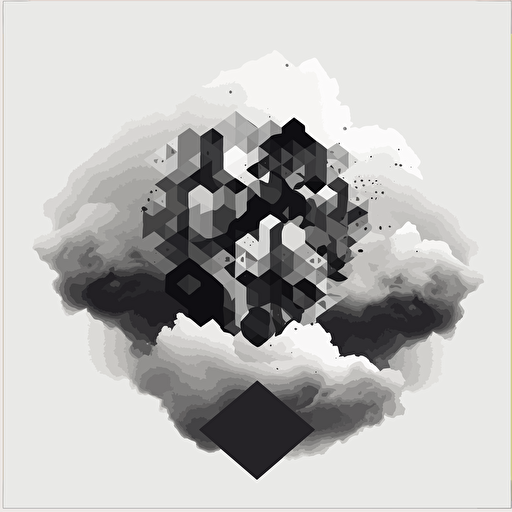 minimalist, vectorized, black and white colors, print layer , delicacy, elegant, polygon smooth clouds small and big