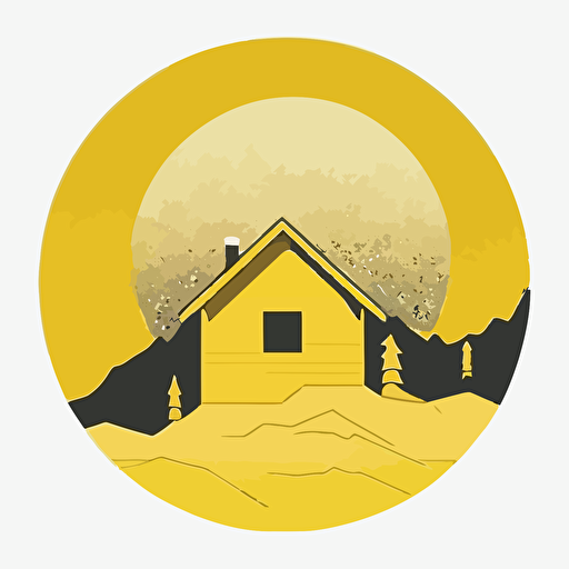 a simple circular logo of a alpine cabin in a whole yellow lemon, simple, vector