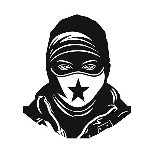 black ski mask, front, no human, illustrator black and white vector drawing, logo, stark contrast
