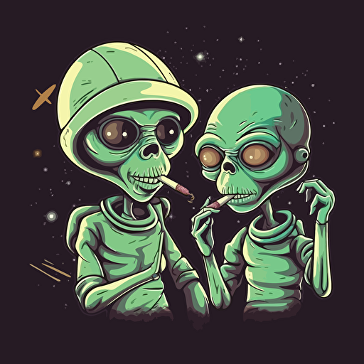 Vector two aliens smoking a blunt in space sticker