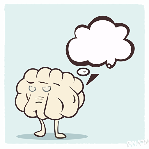 cartoon brain with big empty thought bubble above head, white backdrop, 2d, vector
