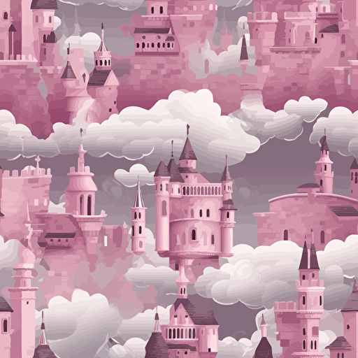 Castle Of Princess Fantasy Flying Palace In Pink Magic Clouds Fairytale Royal Medieval Heaven Palace Cartoon Vector Illustration pink gray white