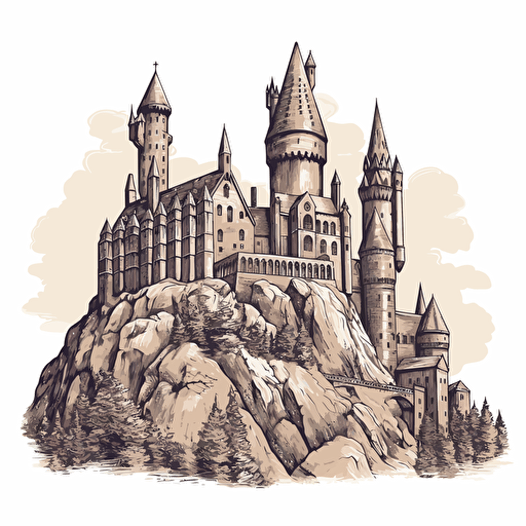 vector drawing of Hogwarts Castle