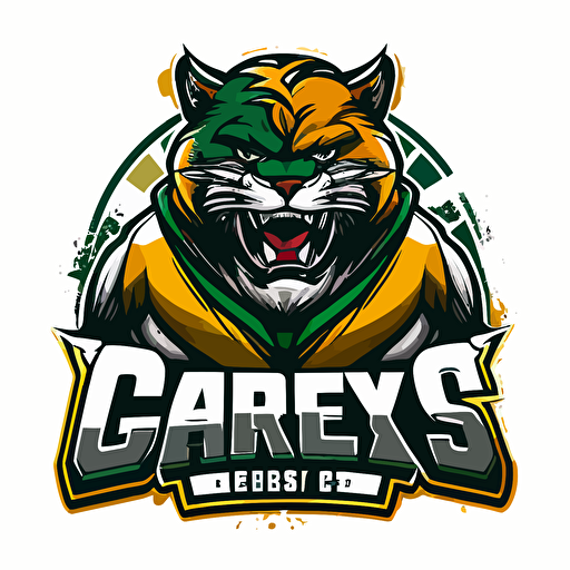 A Big-cat who plays for the Green Bay Packers, crosseyed, sports logo style, white background, vector