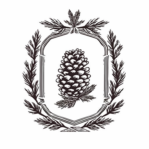 Vector cartoon rectangle frame crest of a pine cone white background