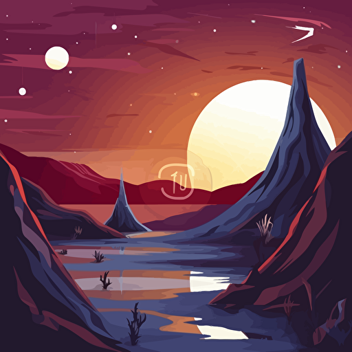 an alien planet with two moons around it. Stars in the distance. Vector illustration.