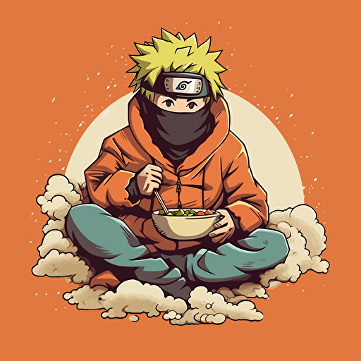 clean minmial naruto eating ramen in vector art style