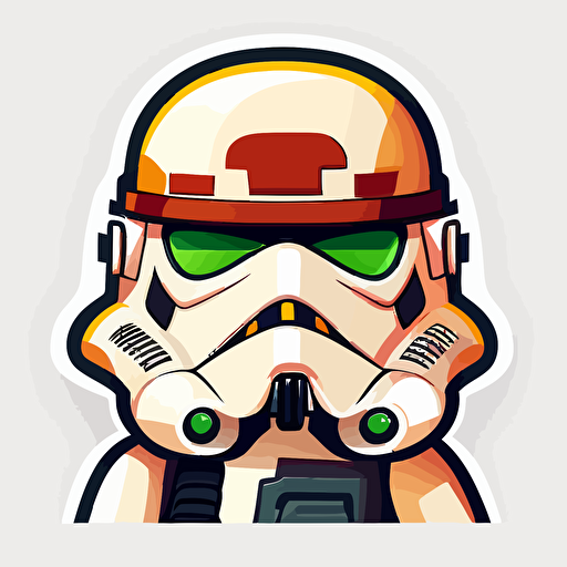 A colorful female stormtrooper, goofy looking, smiling, flat light, white background, vector art , pixar style