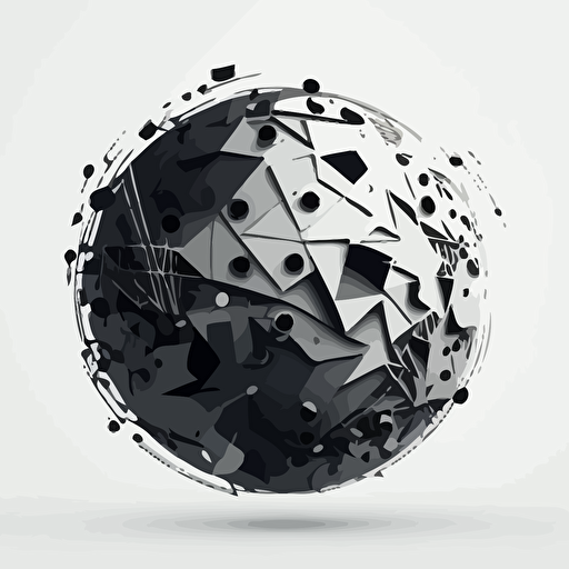 polygonal sphere, transforming into music notes, on a white background, vector logo, vector art, emblem, simple, cartoon, 2d