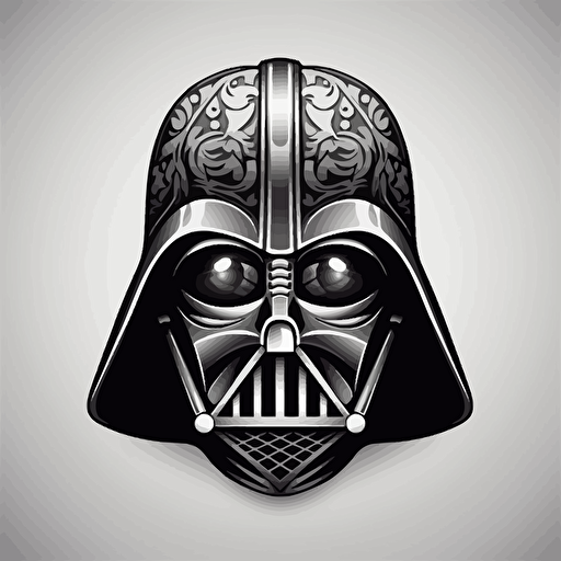 a highly stylized vector logo iin high gloss black and white styled like darth vader