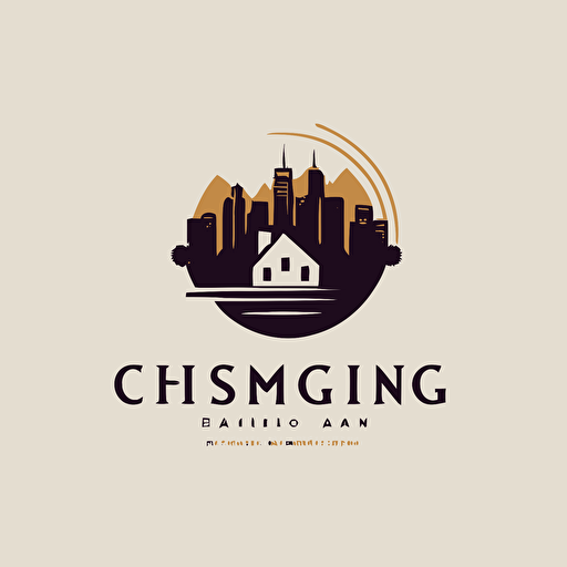 a simple vector logo design for a house cleaning company , modern with city in background