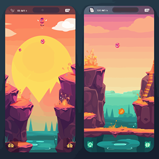 game ui for a mobile casual platformer, bright colours, cartoon style, vector style, infinite runner