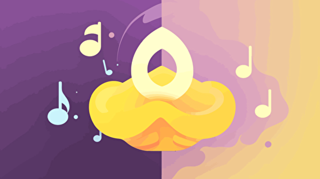 a minimal vector logo of a pastel purple and yellow mushroom merged with a music note