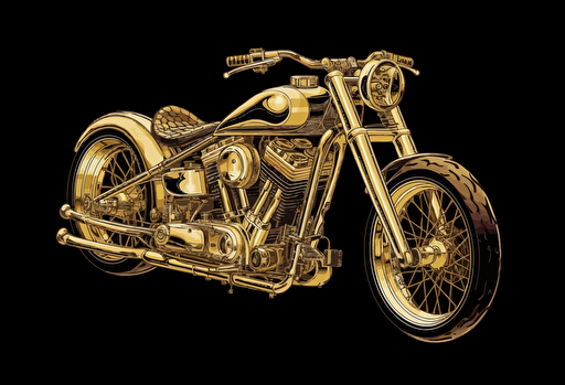 vector art logo a classic chopper motorcycle with a gold finish, in the style of wade guyton, ed roth no text