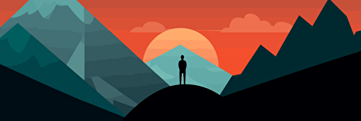 abstract image that represents deep-thought from a mountaintop in solitude, flat, minimalistic, creative, vector, illustration
