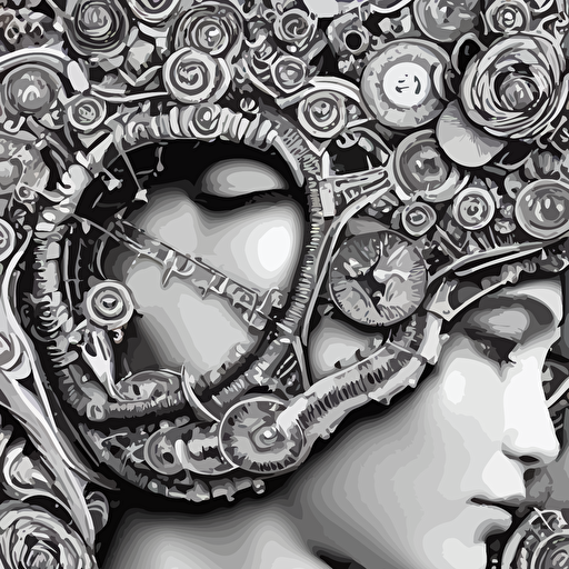 mythical dreamy black white organic bio mechanical spinal ribbed profile face portrait detail translucent steampunk beautiful siamese sisters females angelic human queen vegetal cyborg highly detailed intricate trnaslucent ivy jelly ornate poetic translucent roses ornate 3d render digital art octane render 8 k artistic photography photo realistic dora maar