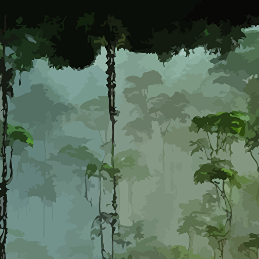deep mayan jungle forest realm biodiversity scrolling 2d platformer game level swirling clouds magical mist trees ancient forbidden temple ruins tre background tree trunks dramatic dusk sun illuminates areas volumetric light detailed entangled roots carpet forest floor rich color upscale 8k