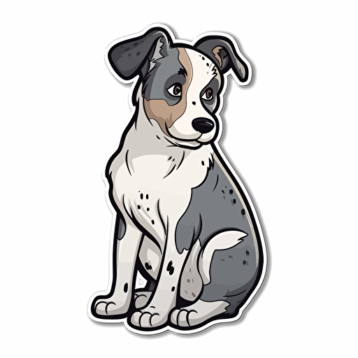 Vector illustration of a farm dog, hand-drawn, cartoonish, minimalistic, solid white background, kiss cut sticker