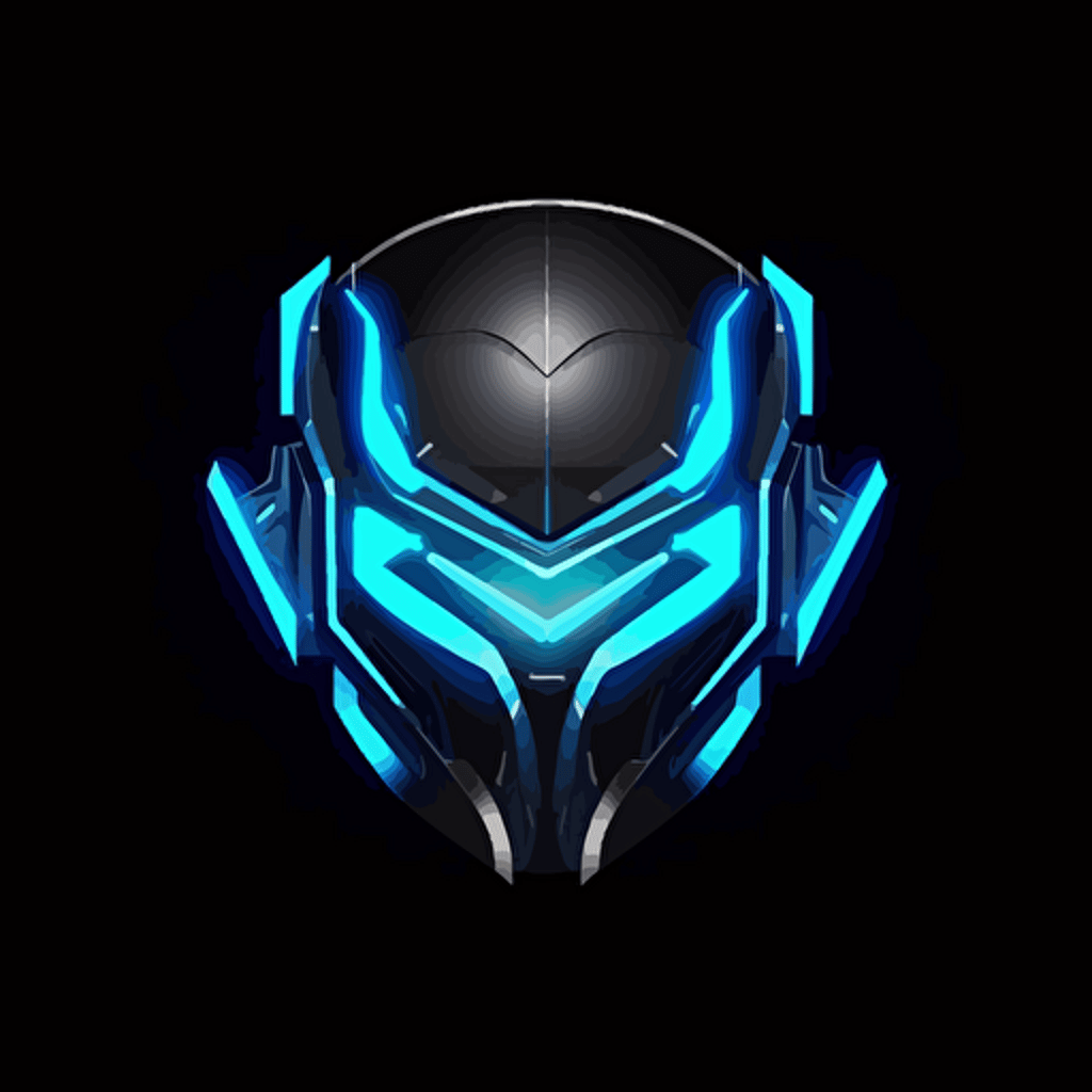 minimalist logo design, vector, 80s theme, tactical, neon blue, robotic helmet, soundwave on visor, letter Y, daft punk,