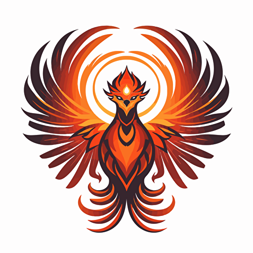 vector 2d logo sample symmetrical fenix in fire , only color , in background white