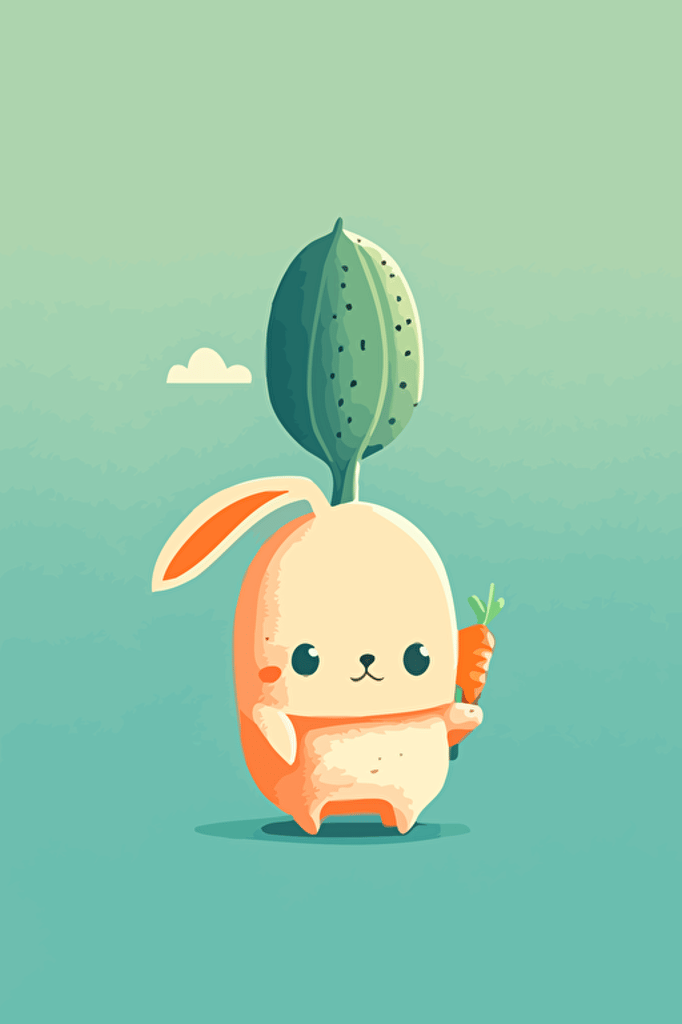 a cute bunny holding a carrot, vector art, minimalistic,