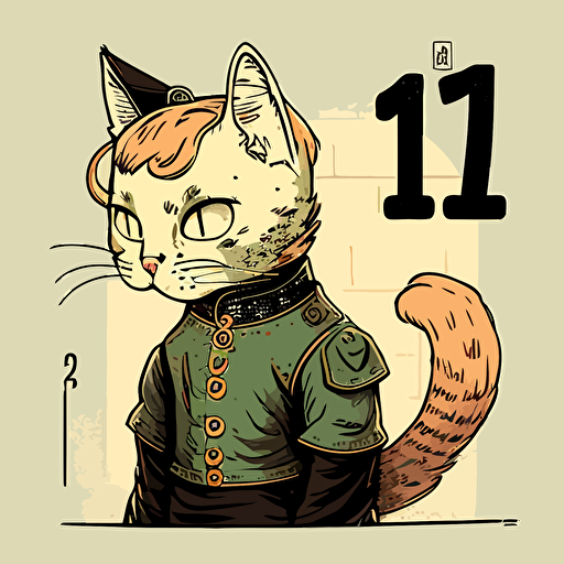 ilustración de personaje de dibujos animados de gato lindo de pelo corto europeo de cabeza grande, con el numero 13 en la cabeza o en un collar, en estilo de arte BAYC NFT, imagen de exhibición de arte NFT, estilo ciberpunk, ropa de hip hop, ilustración de vector plano simple, mascota de juego, repito el numero debe ser el 13 TRECE en la cabeza o en un collar