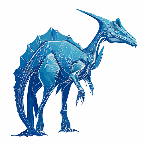 an orodromius dinosaur done in a line drawing style, vectorized, blue shading, white background